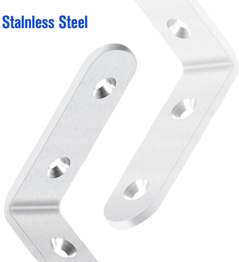 LuckIn 20-Pack Corner Brace 2.5" x 2.5", Heavy Duty Brushed Stainless Steel Thick L Brackets, Joint Right Angle Brackets with Screws for Wood Tables, Dressers, Chairs and Shelves - Image 3